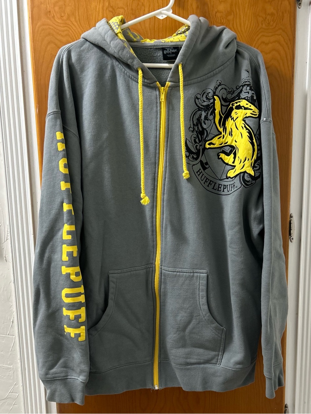 Hufflepuff Zip-Up Hoodie Sweatshirt in Gray and Yellow from Universal Studios